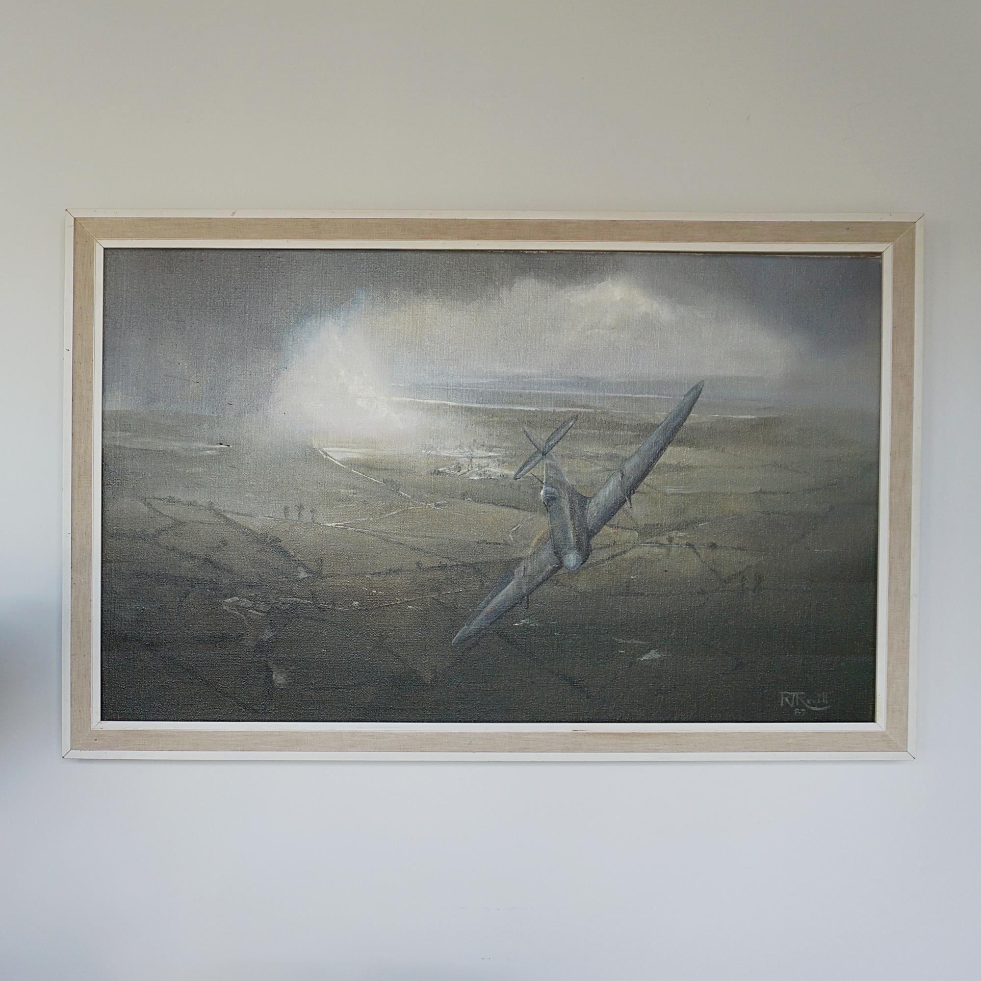 'Spitfire', an original oil on canvas painting by Richard Revill, depicting a spitfire plane soaring above the English countryside. Signed to lower right.

Dimensions: H 63cm W 99cm

Origin: English

Date: 1987

Item Number: 1109241