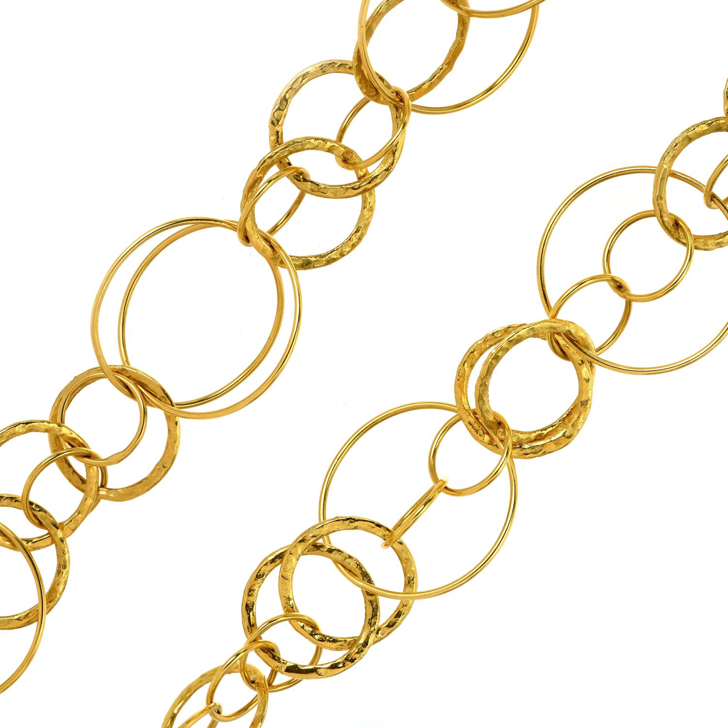 Spitzer & Furman 18k Yellow Gold Multi Hoop Round Link Chain Necklace In Excellent Condition For Sale In Miami, FL