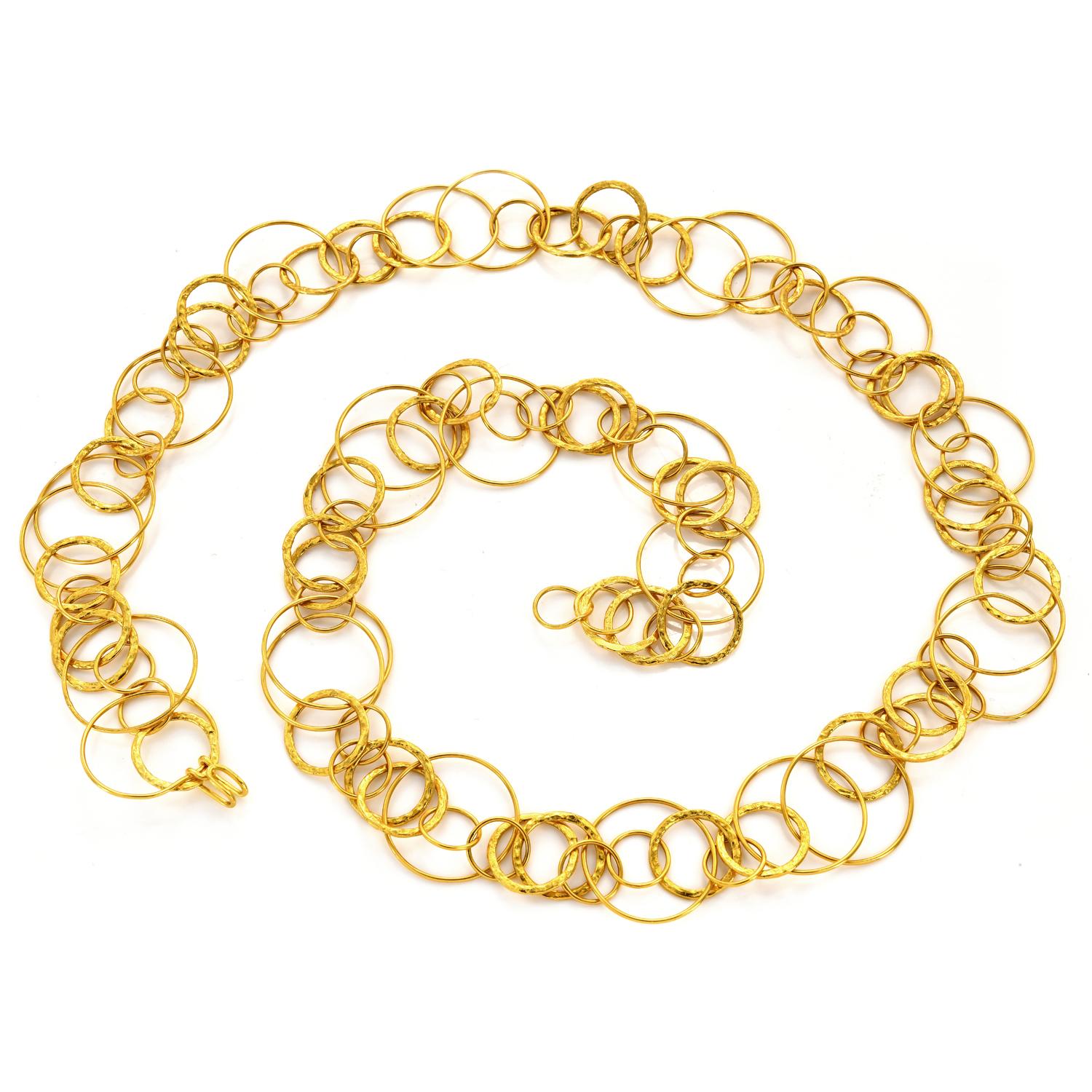 Spitzer & Furman 18k Yellow Gold Multi Hoop Round Link Chain Necklace In Excellent Condition For Sale In Miami, FL