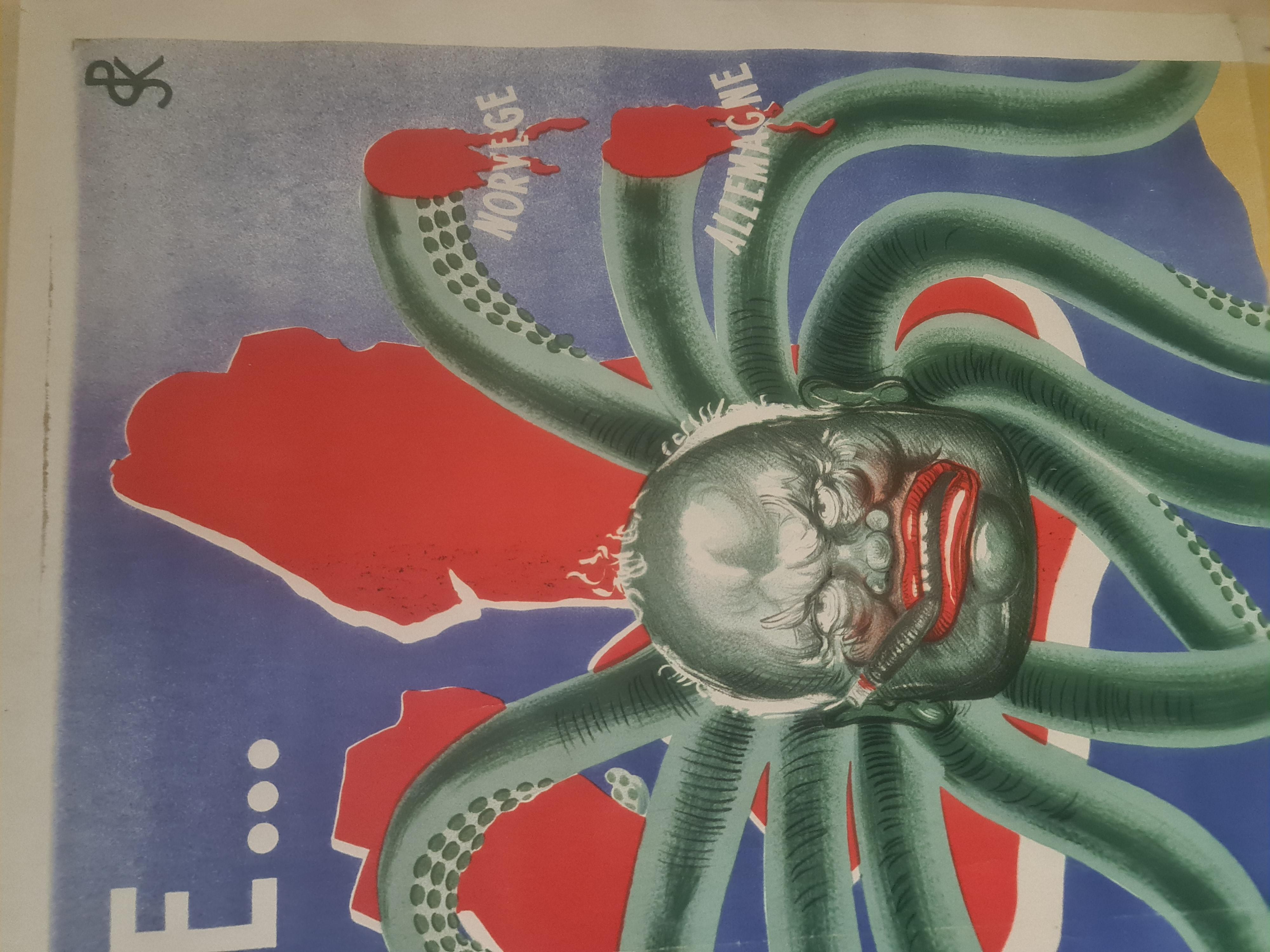 Circa 1940 Original anti-British Nazi propaganda poster Churchill WWII  For Sale 2