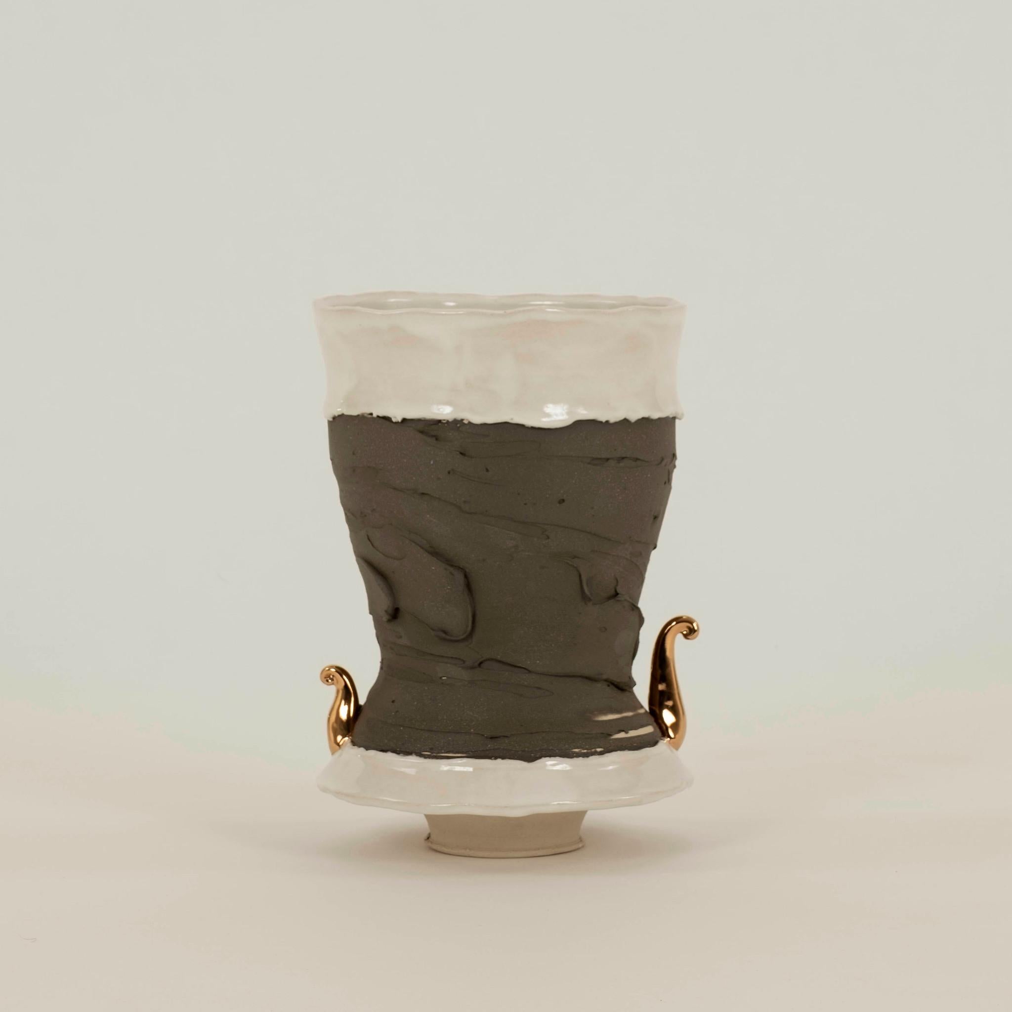 Organic Modern Splash of Gold Gris Porcelain Vase, Chase Gamblin For Sale