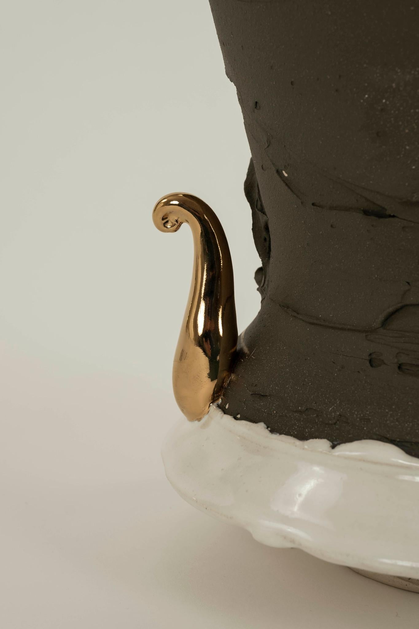Splash of Gold Gris Porcelain Vase, Chase Gamblin For Sale 1