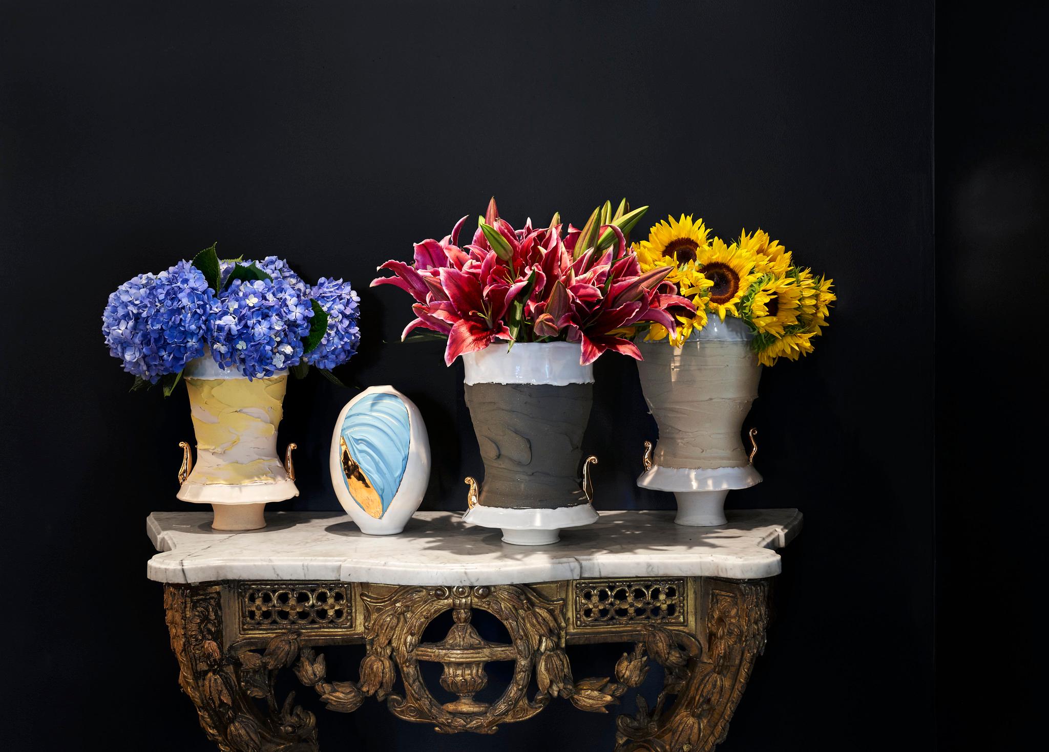 Splash of Gold Gris Porcelain Vase, Chase Gamblin For Sale 2