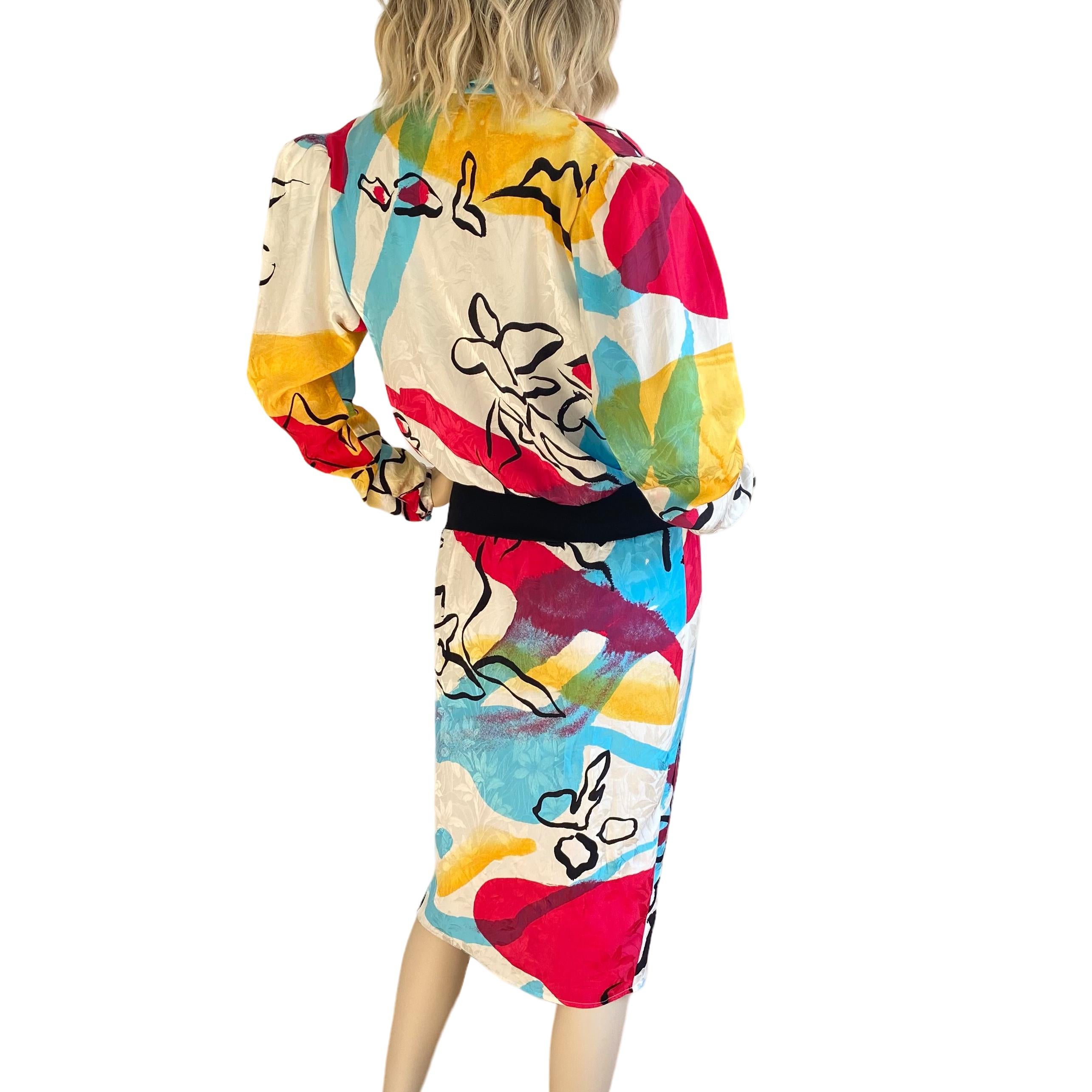 Women's Splash Print Silk Long Sleeve Dress -  NWT Flora Kung  For Sale