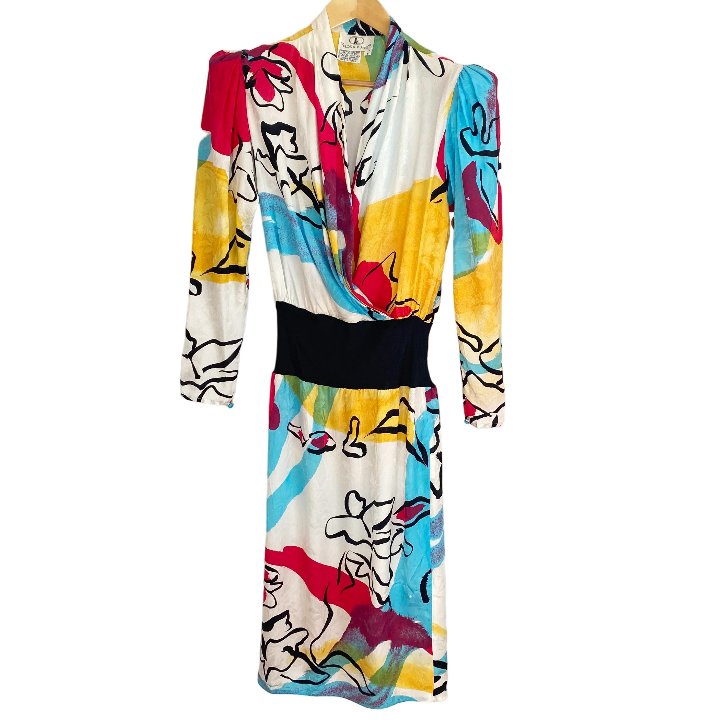 Splash Print Silk Long Sleeve Dress -  NWT Flora Kung  For Sale 1