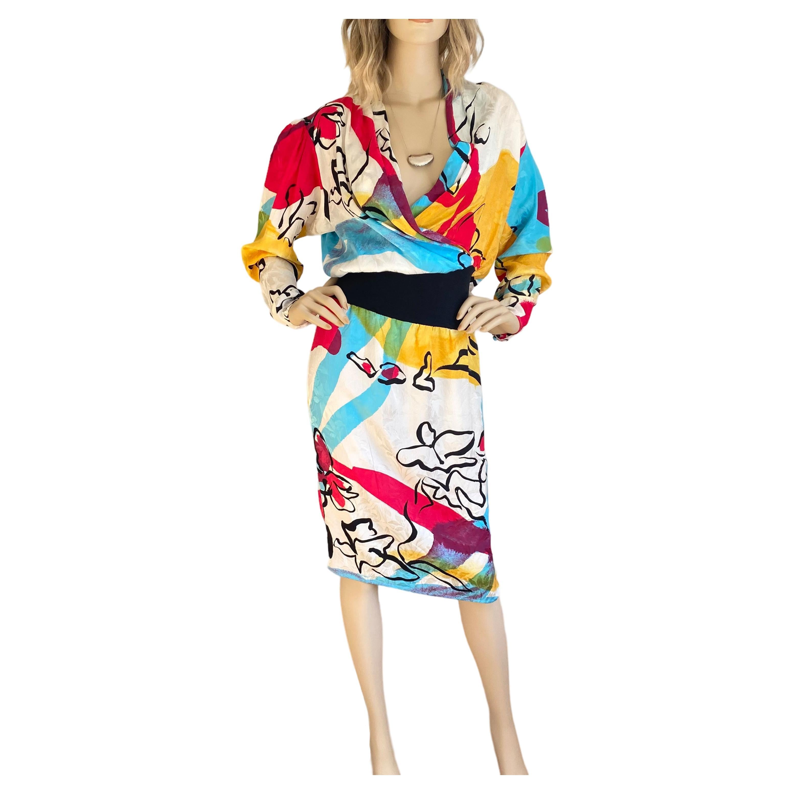 Splash Print Silk Long Sleeve Dress -  NWT Flora Kung  For Sale