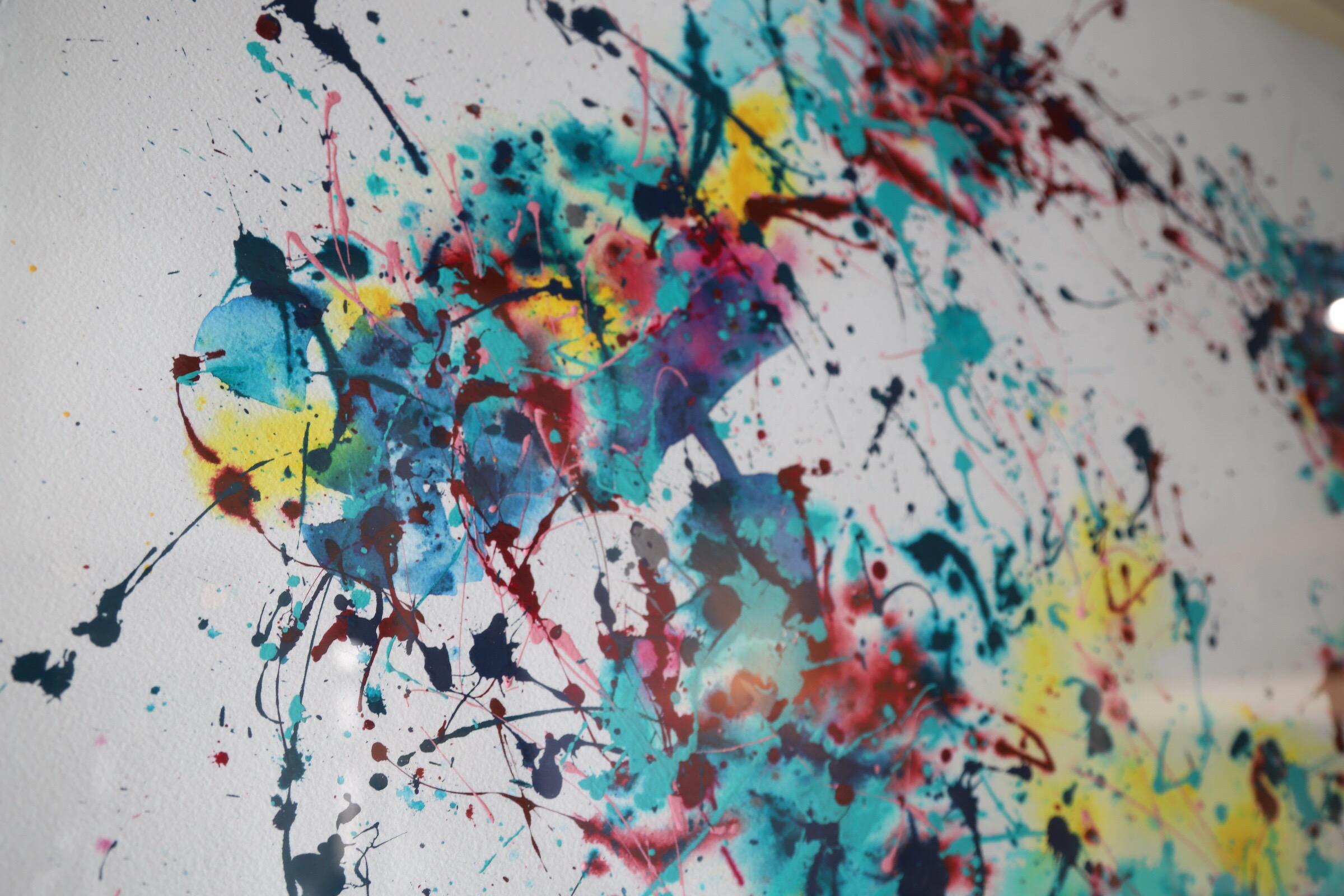 Mid-Century Modern Splatter Abstract Oil and Watercolor on Paper For Sale