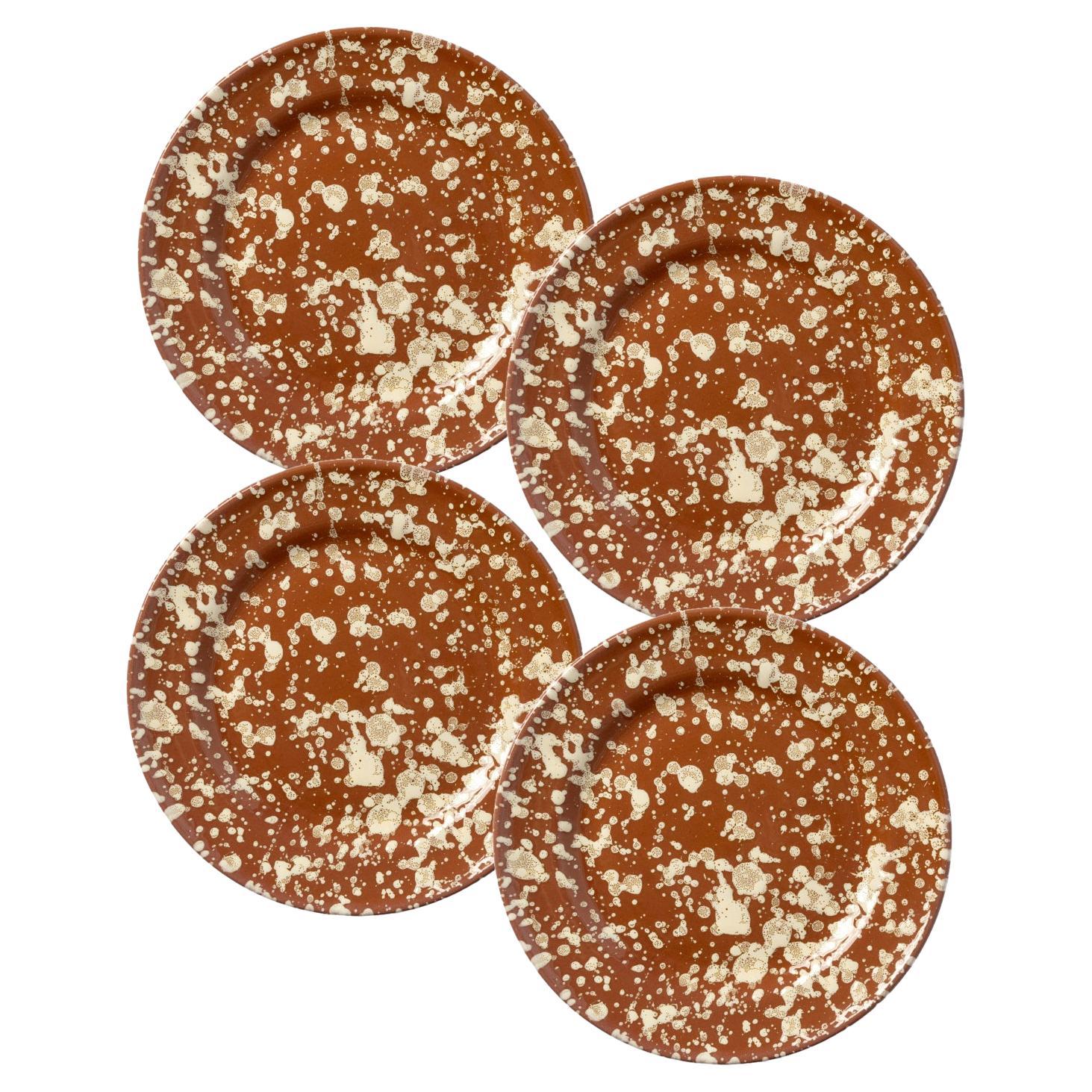 Splatter Ceramic Side Plates, Terracotta and Cream, Set of 4