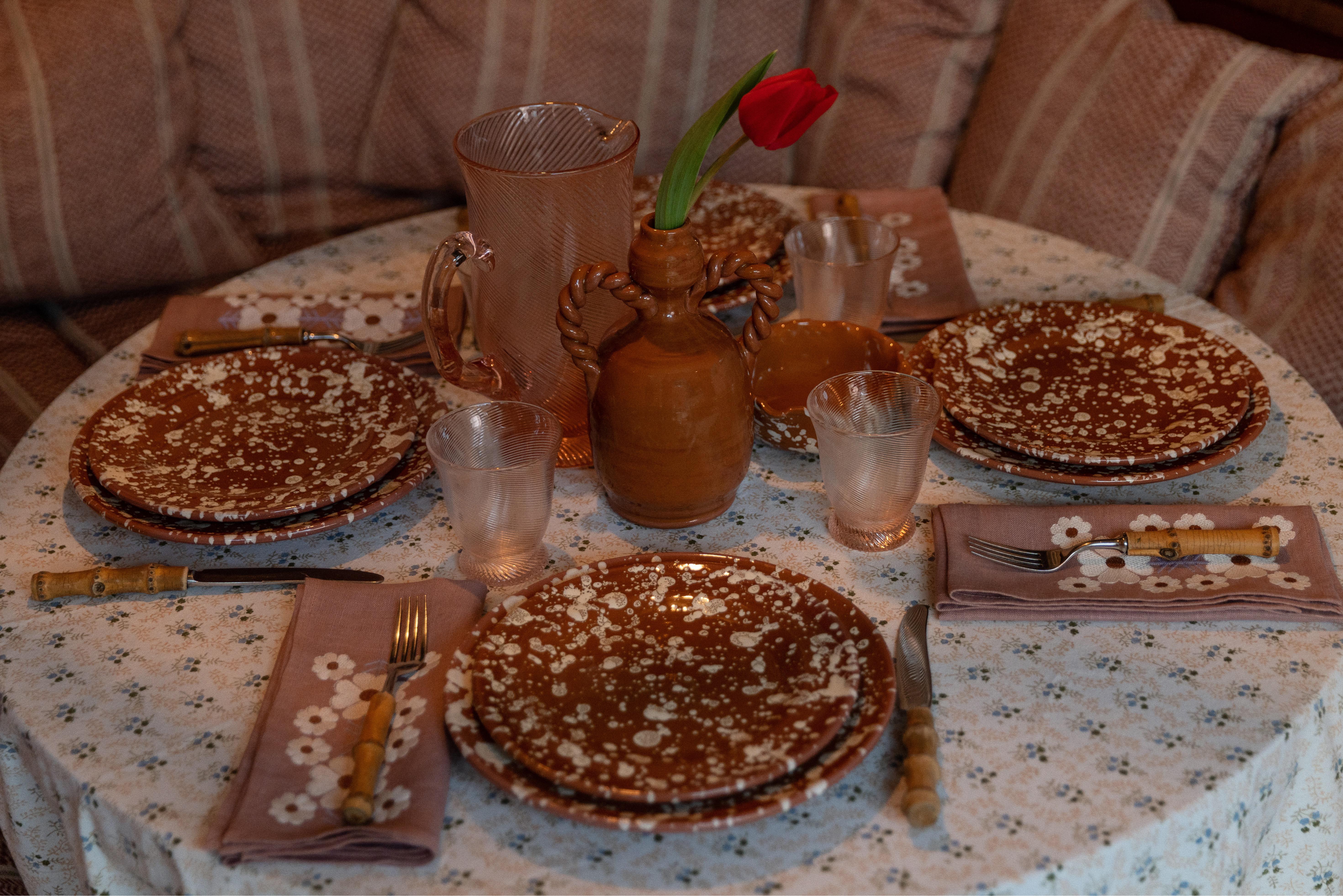 Italian Splatter Dinner Plate in Terracotta and Cream For Sale
