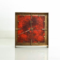 Splatter Red Kienzle Bronze Enamel Table Clock W Germany Atlanta Exclusiv, 1960s
