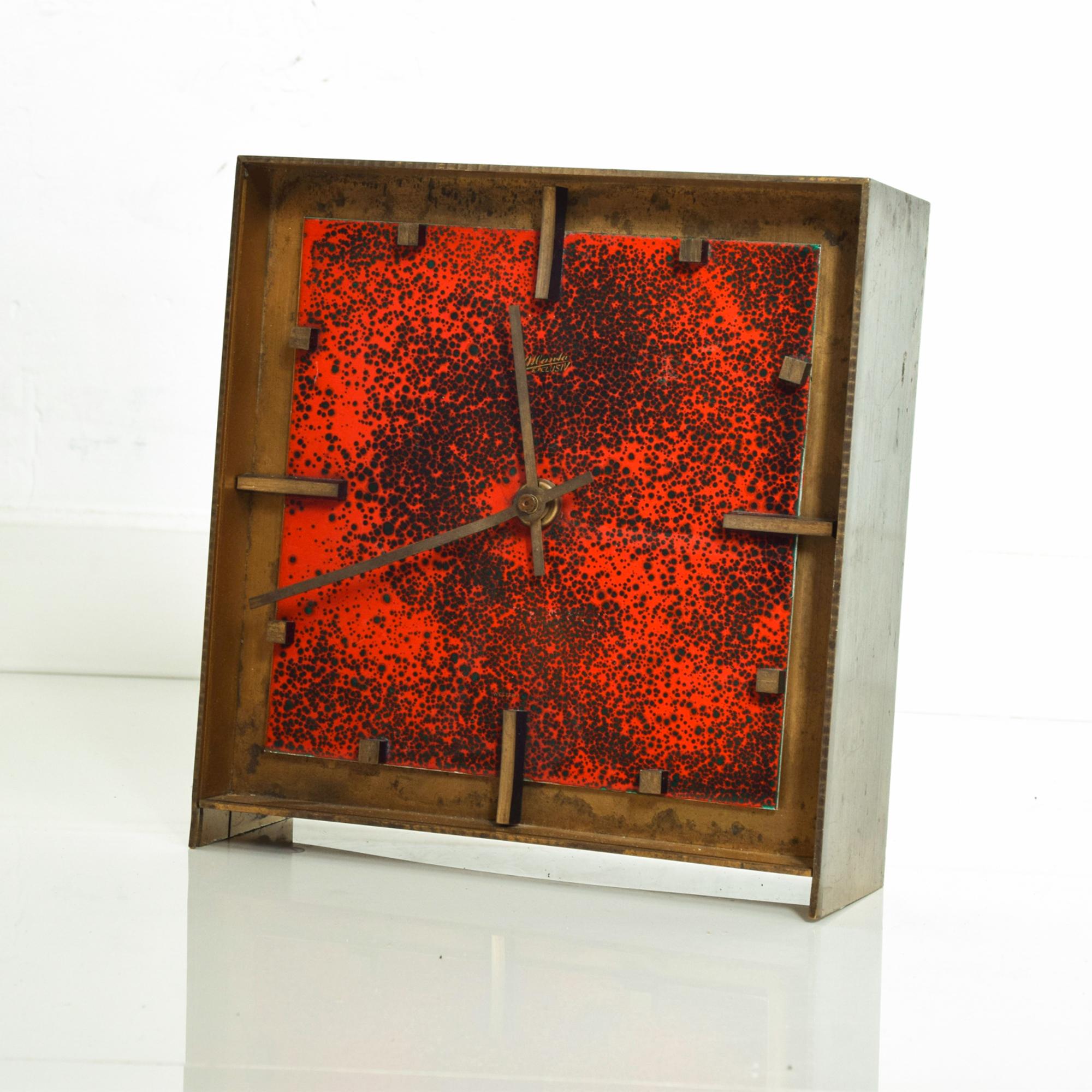 Splatter Red Kienzle Bronze Enamel Table Clock W Germany Atlanta Exclusiv, 1960s 3