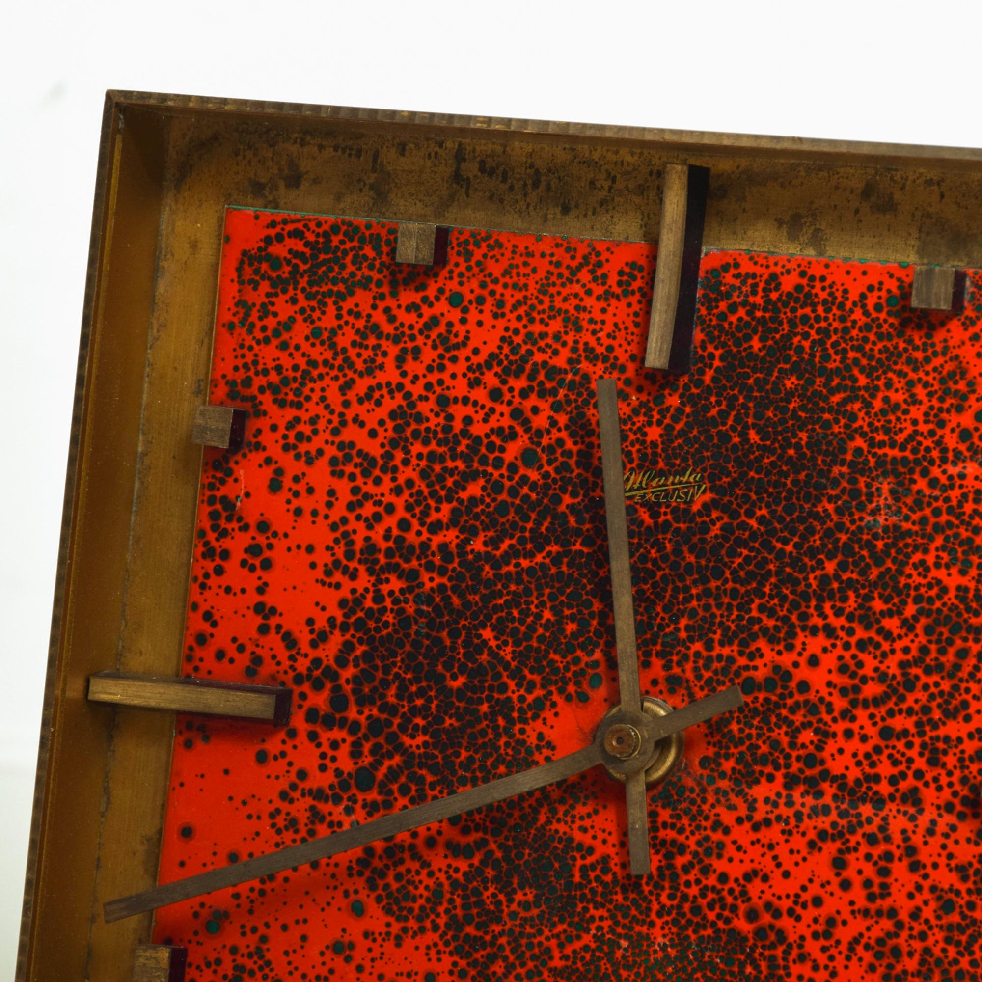 Splatter Red Kienzle Bronze Enamel Table Clock W Germany Atlanta Exclusiv, 1960s 4