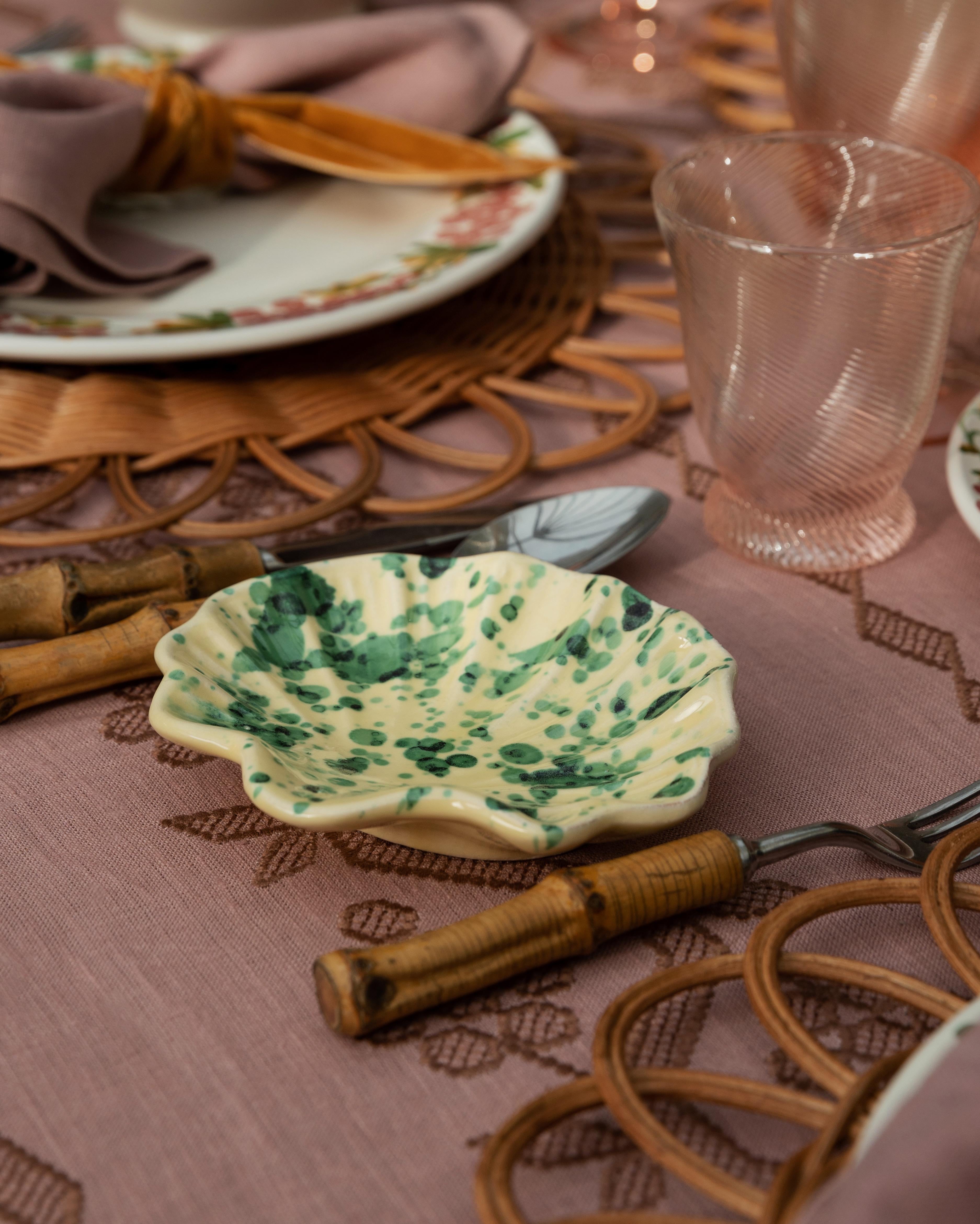 Italian Splatter shell dish, ceramic, Verde