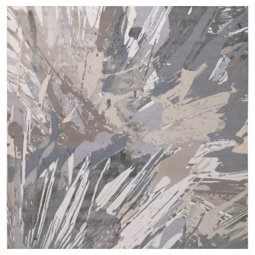 10'x7' Teppich aus Wolle und Seide in Silber mit Spritzschliff von Mary Katrantzou