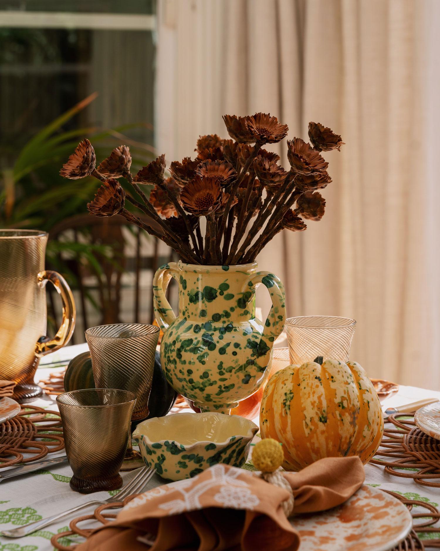 Italian Splatter Vase, ceramic, greek urn inspired, Large, Green