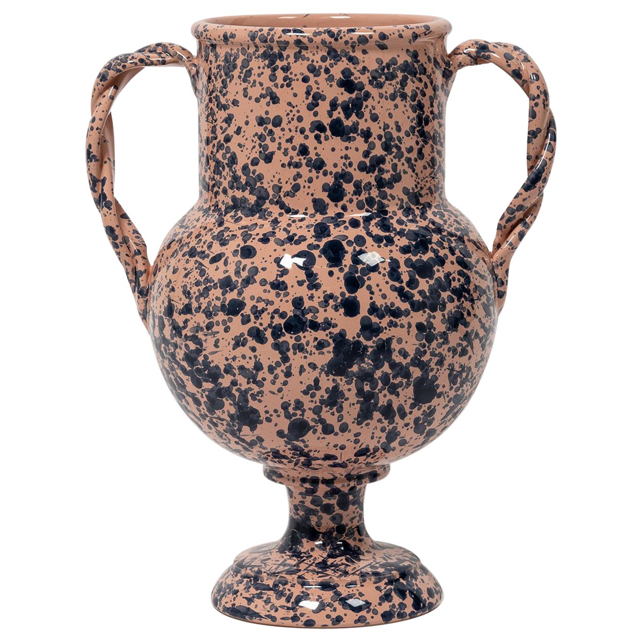 Vase éclabousssures inspiré d'une urne grecque, grand, rose et bleu