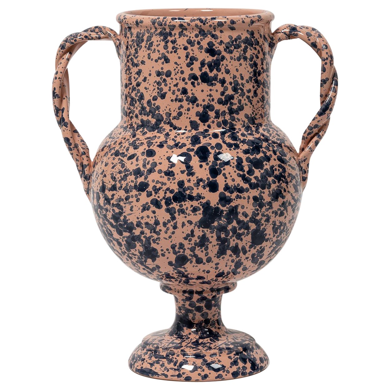 Vaso Splatter, in ceramica, ispirato all'urna greca, grande, rosa e blu