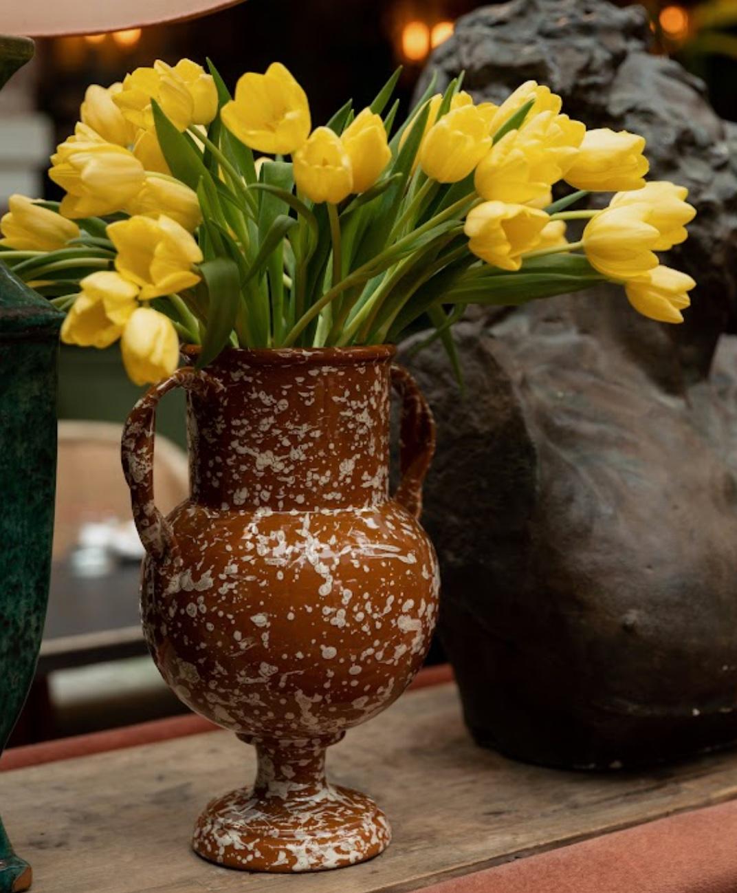 Italian Splatter Vase, ceramic, greek urn inspired, Large, Terracotta & Cream