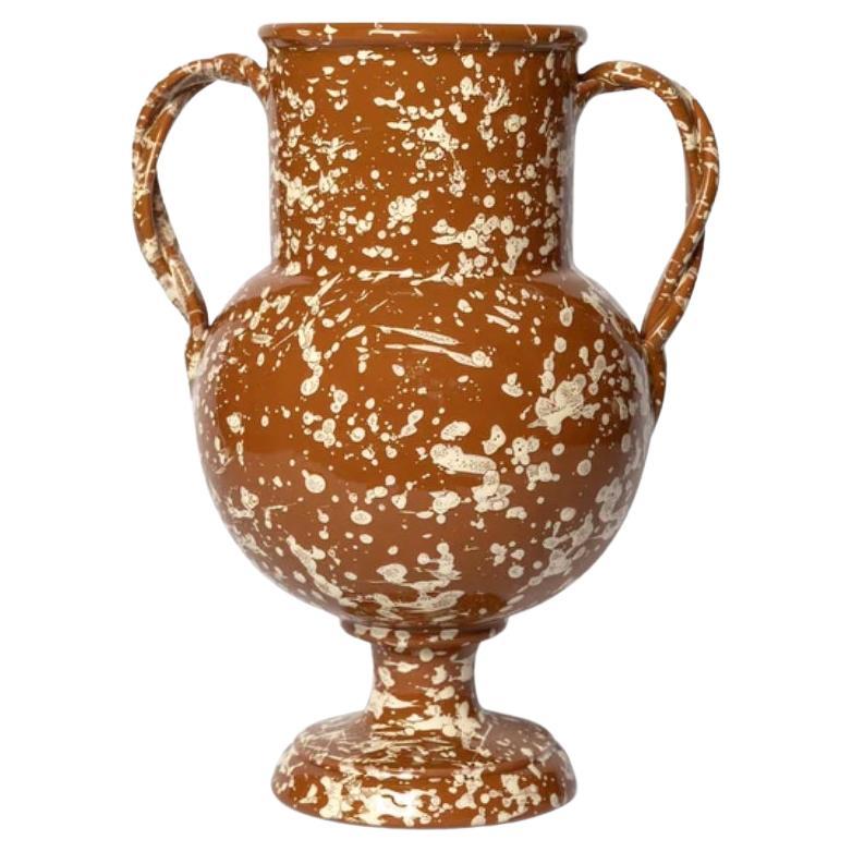 Splatter-Vase, Keramik, graue Urne inspiriert, groß, Terrakotta & Creme