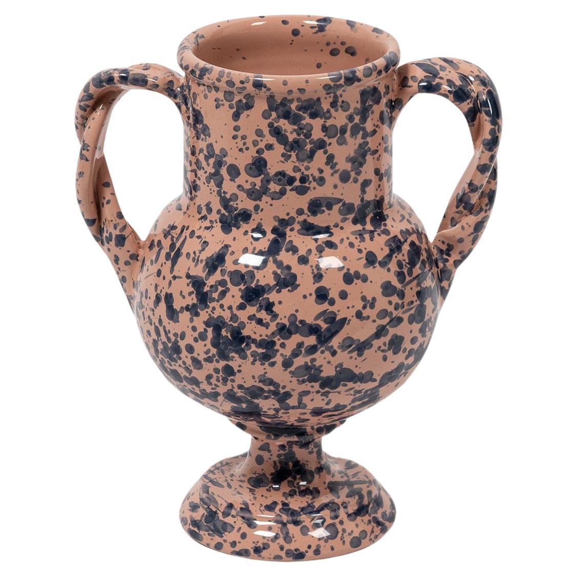 Splatter Vase, ceramic, greek urn inspired, Pink and Blue