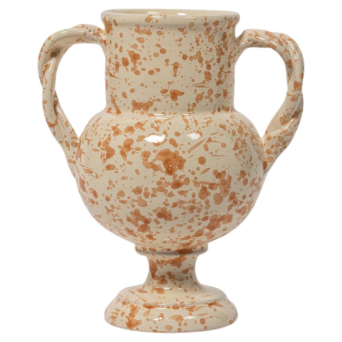 Splatter Vase, ceramic, greek urn inspired, Tan