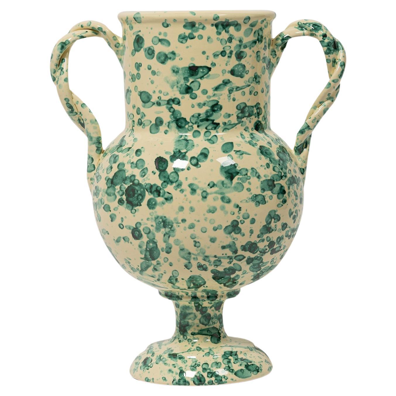 Splatter-Vase, Keramik, graue, von einer Urne inspirierte Vase, groß, grün  im Angebot