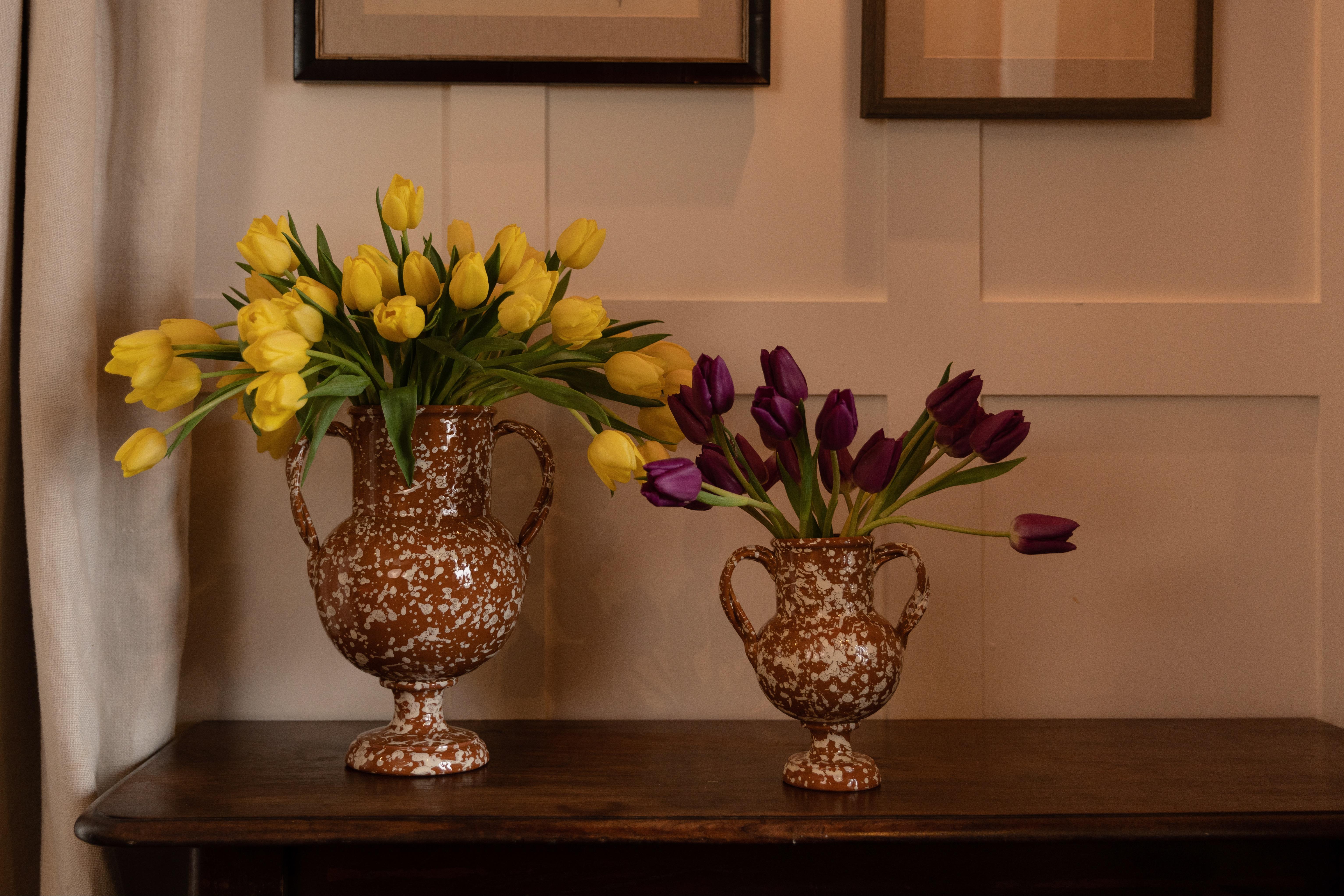 Italian Splatter Verona Vase, Large, Terracotta and Cream, Ceramics For Sale