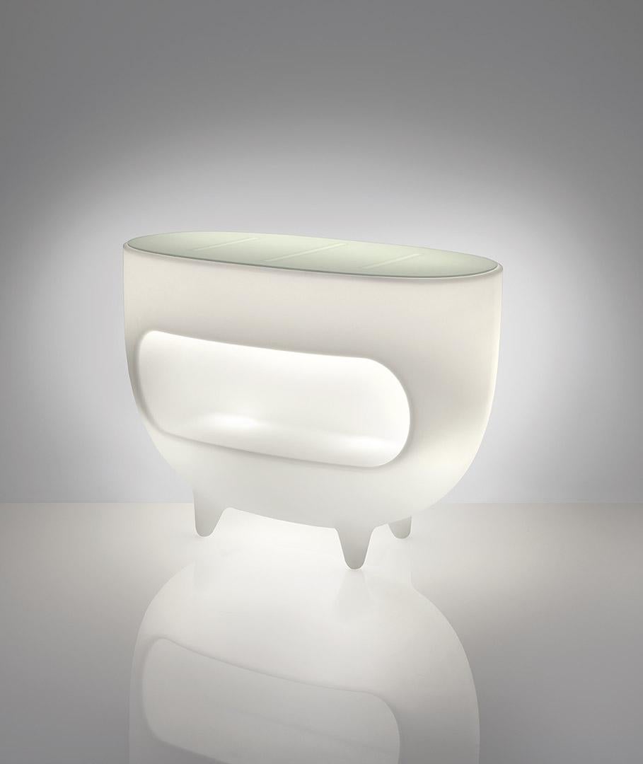 Splay Bar Counter by Karim Rashid
Dimensions: D 70 x W 130 x H 98 cm.
Materials: Polyethylene and glass.

This product is suitable for indoor and outdoor use. Please contact us.

Our stories happen in places precious to us. SLIDE was born from the