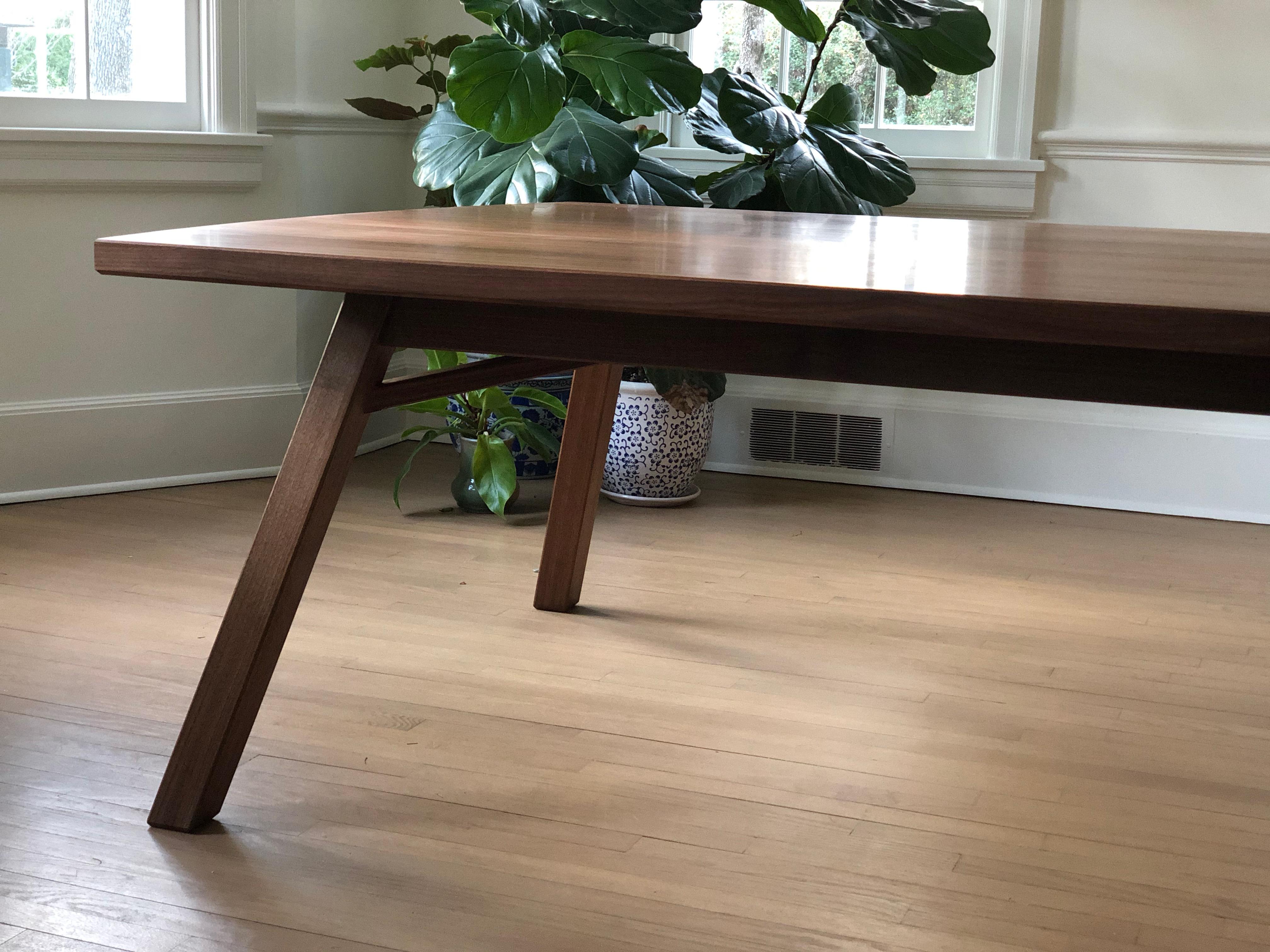 Contemporary Splayed Leg Dining Table in Quartersawn Walnut For Sale