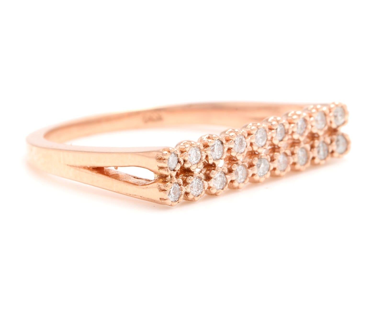 Splendid 0.25 Carats Natural Diamond 14K Solid Rose Gold Ring

Stamped: 14K

Total Natural Round Cut Diamonds Weight: Approx. 0.25 Carats (color G-H / Clarity SI1-SI2)

The width of the ring is: 4.60mm

Length is: 20.00mm

Ring size: 7 (we offer