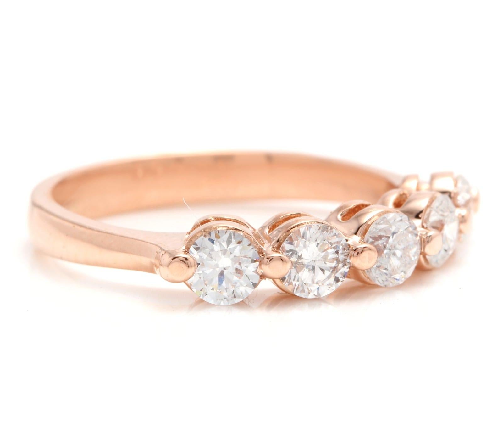 Splendid 0.85 Carats Natural Diamond 14K Solid Rose Gold Ring

Suggested Replacement Value: $6,000.00

Stamped: 14K

Total Natural Round Cut Diamonds Weight: Approx. 0.85 Carats (color H / Clarity SI1-SI2)

The width of the ring is: 3.71mm

Ring