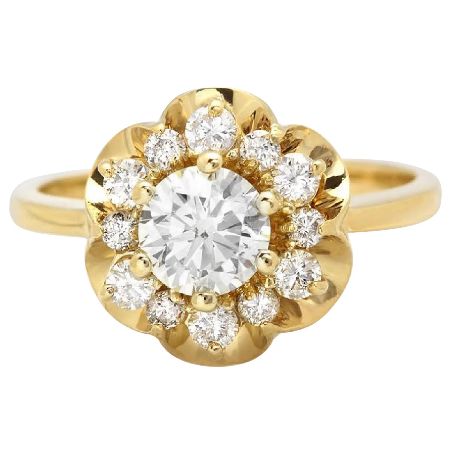Prächtiger 1,15 Karat natürlicher Diamant 14 Karat massiver Gelbgold-Ring