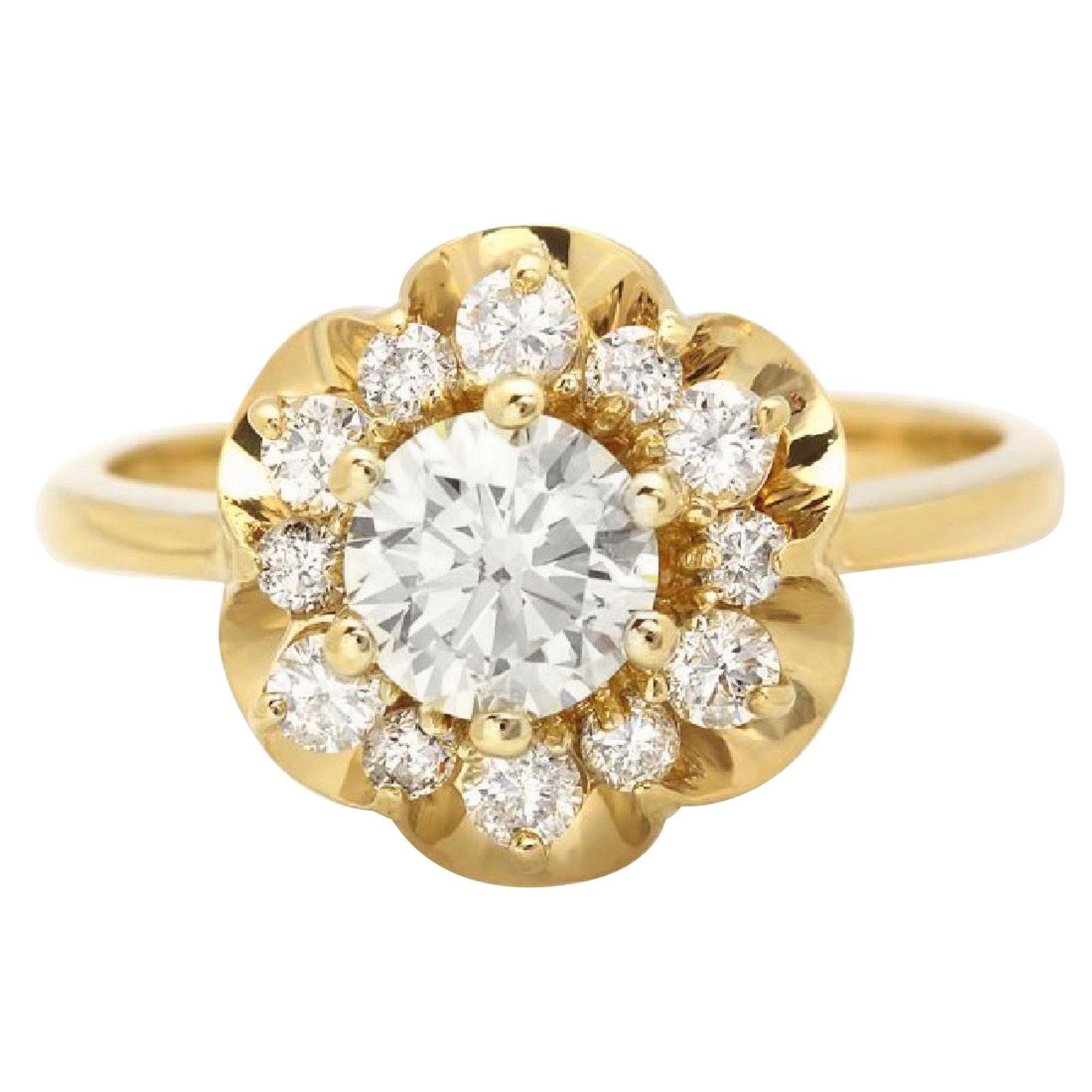 Splendid 1.15 Carat Natural Diamond 14 Karat Solid Yellow Gold Ring For Sale