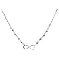 14k Solid White Gold Infinity Necklace with Natural Diamond Accent and Sapphires