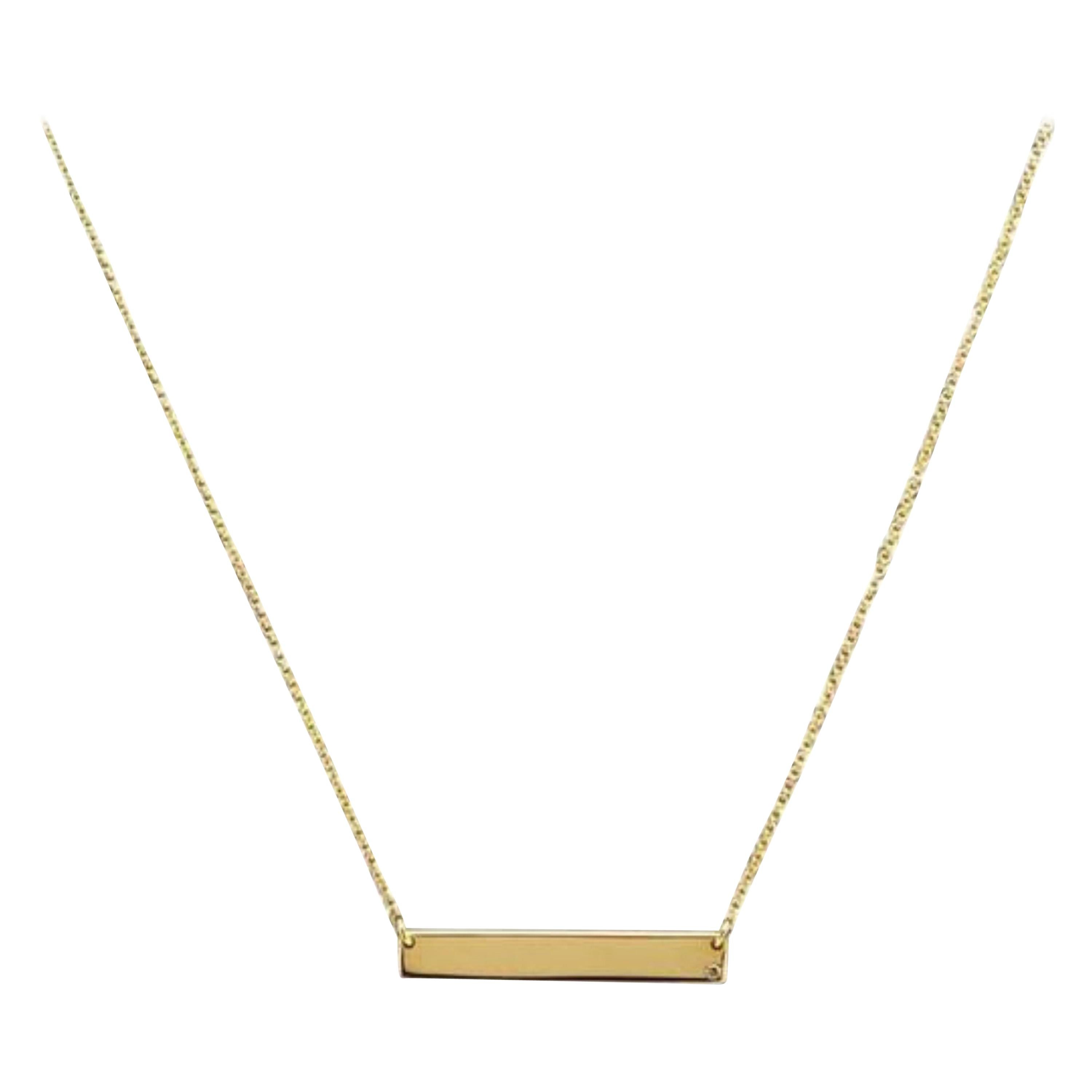 Splendid 14 Karat Solid Yellow Gold Bar Necklace with Diamond Accent