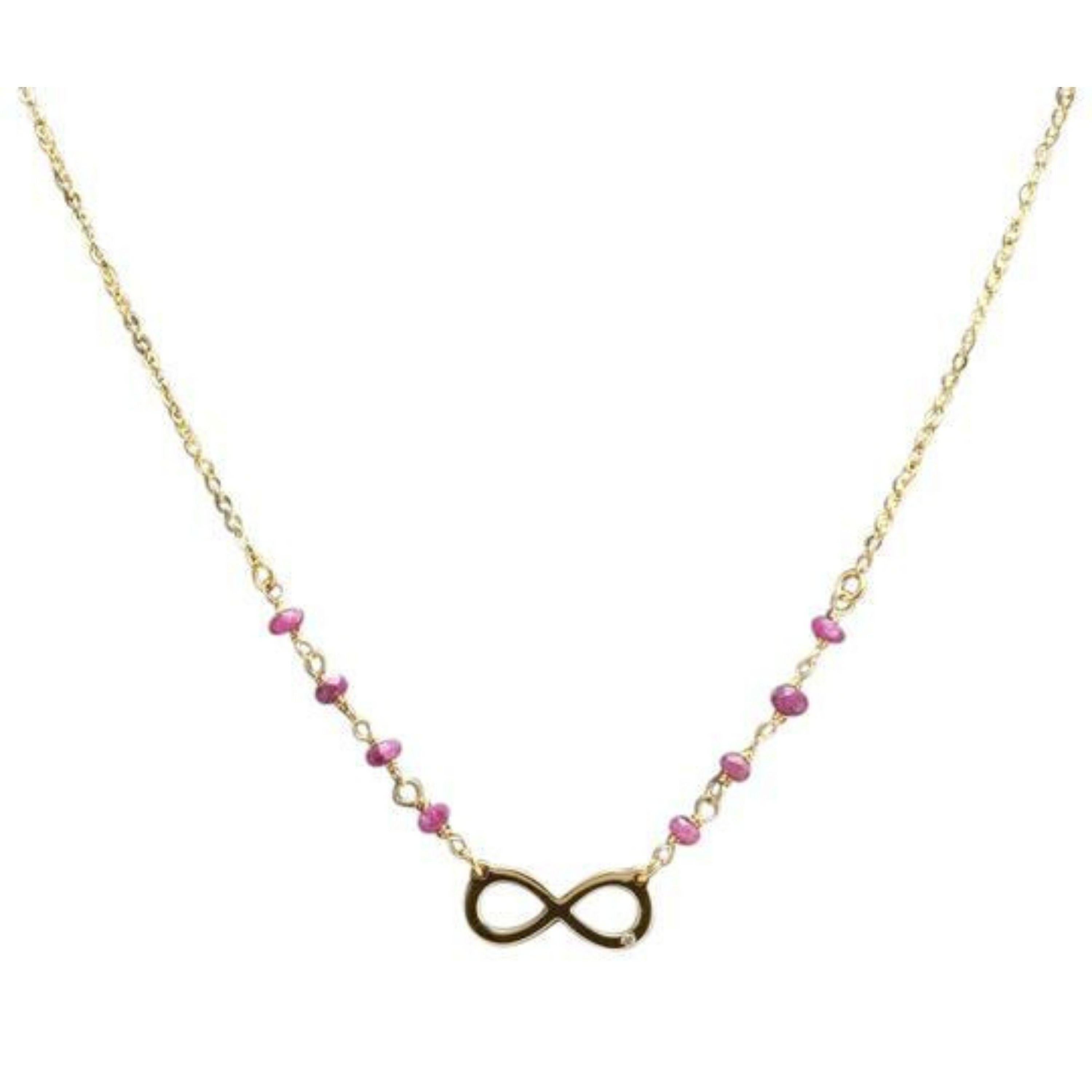 Splendid 14k Solid Yellow Gold Infinity Necklace with Natural Diamond Accent and Rough Rubies

Amazing looking piece!

Stamped: 14k

Natural Diamond Weight: 0.005ct (H / SI2)

Natural Rough Rubies

Chain Length is: Adjustable

Infinity Sign