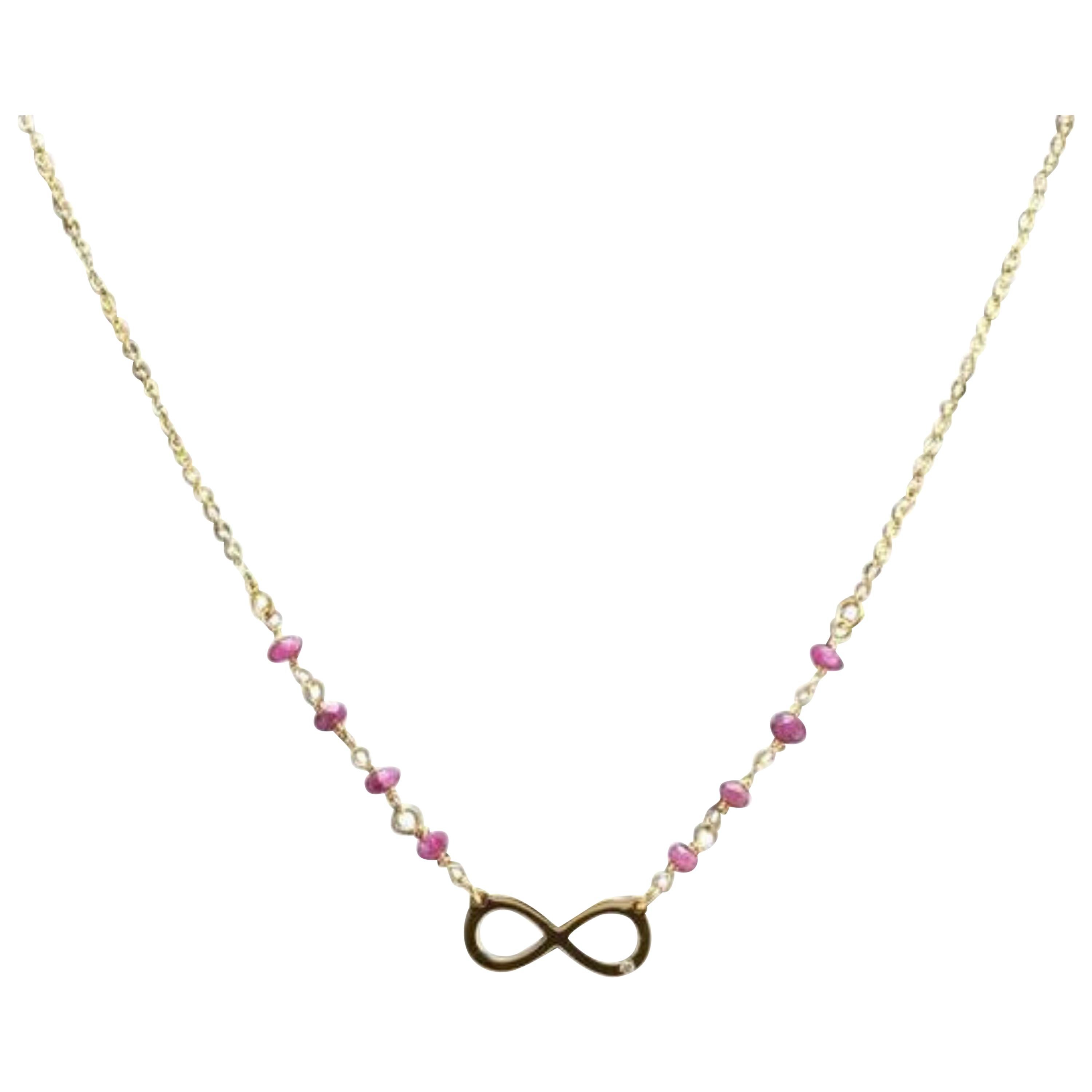 Splendid 14k Solid Yellow Gold Infinity Necklace with Natural Diamond Accent