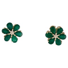 Splendid 14K Yellow Gold Emerald and Diamond Earrings