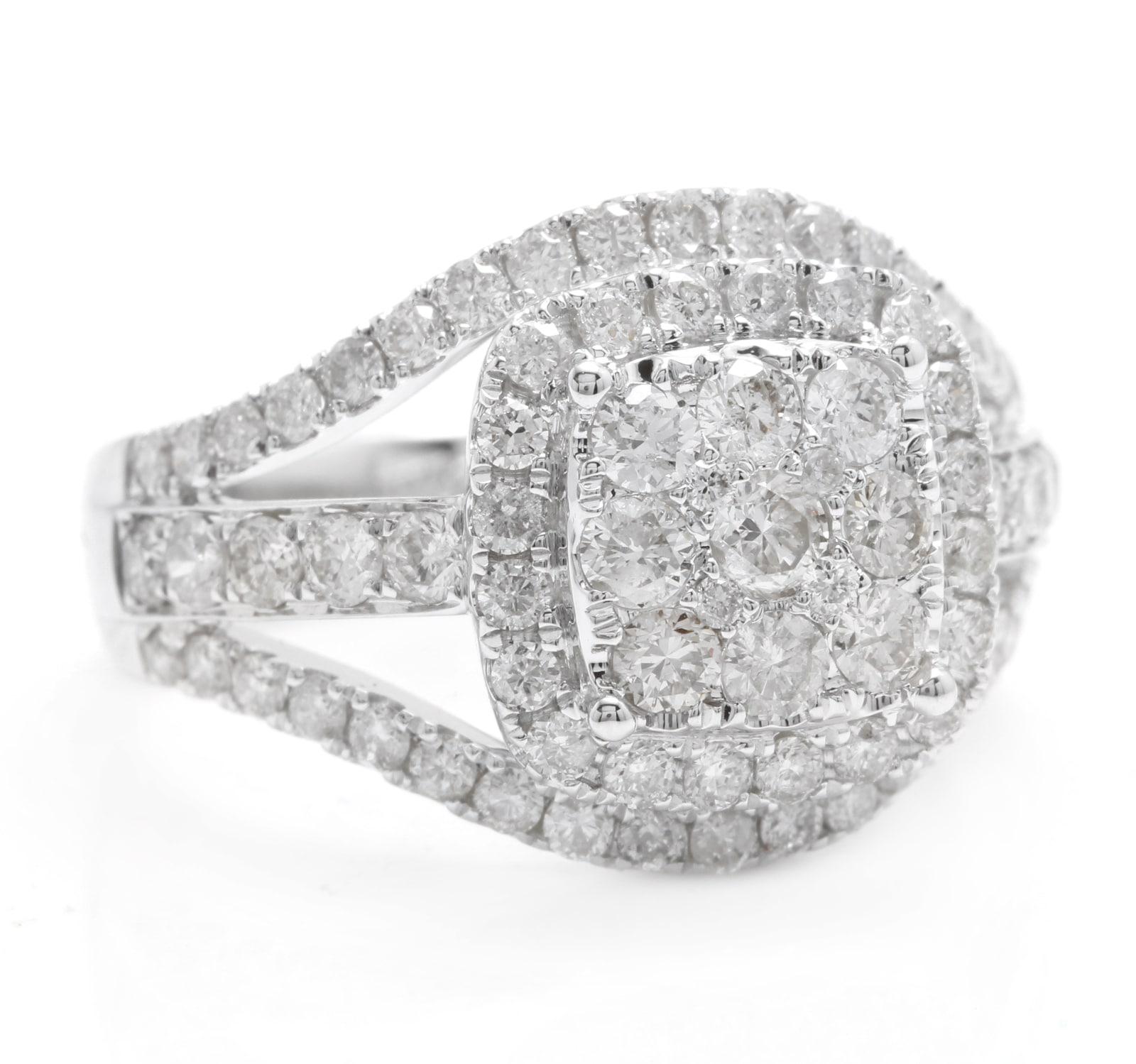Splendid 1.50 Carats Natural Diamond 14K Solid White Gold Ring

Suggested Replacement Value: $4,800.00

Stamped: G585 (14k)

Total Natural Round Diamonds Weight: 1.50 Carats (color H-J / Clarity SI1-SI3)

The width of the ring is: 14.00mm

Ring