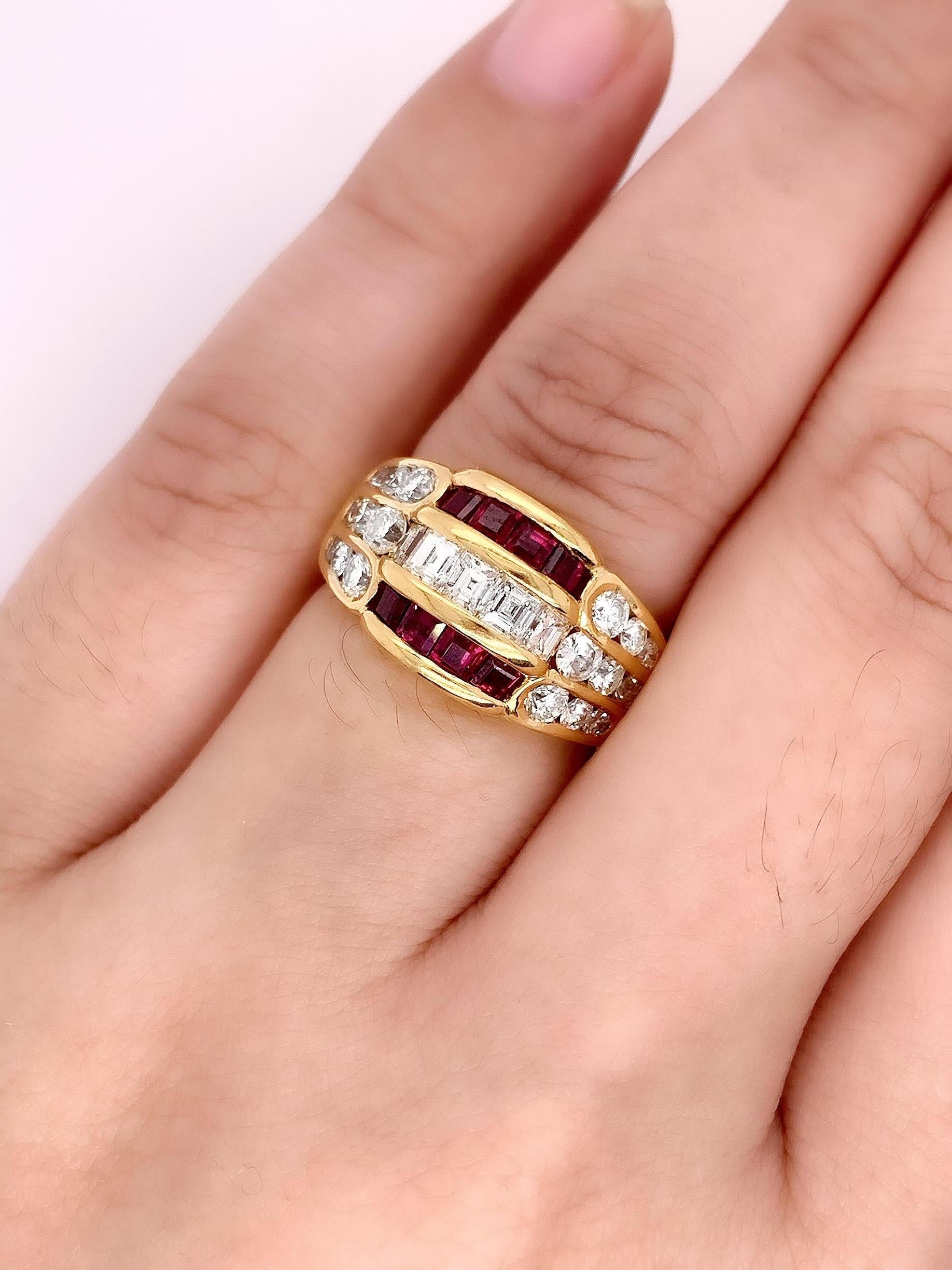 Round Cut Sophia D, Yellow Gold Diamond and Ruby ring For Sale