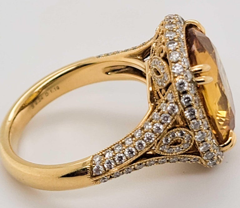 Splendid 18 Karat Yellow Gold Yellow Sapphire and Diamonds Ring For ...