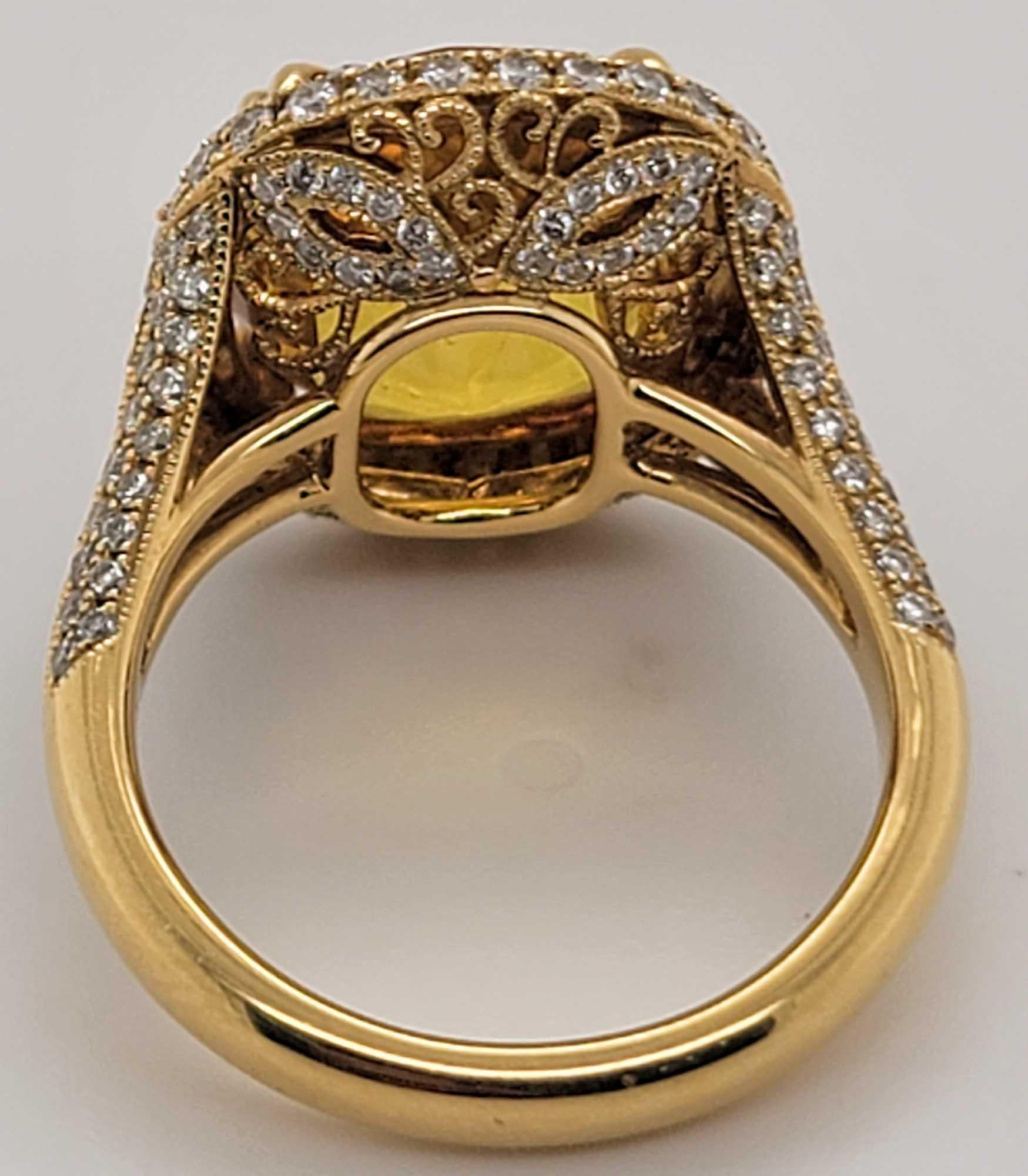 Art Deco Sophia D. Yellow Sapphire and Diamonds Cocktail Ring in Yellow Gold For Sale