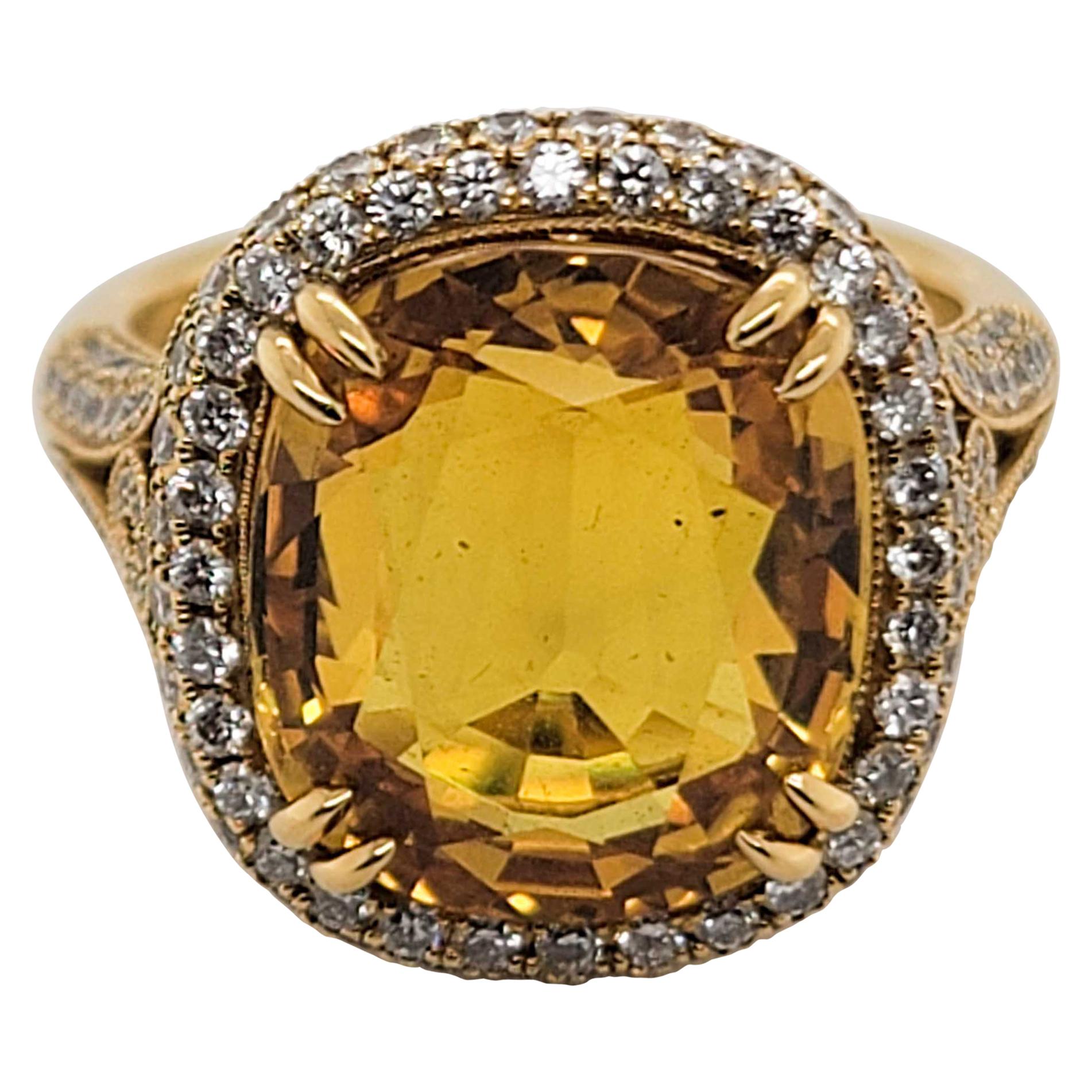 Sophia D. Yellow Sapphire and Diamonds Cocktail Ring in Yellow Gold For Sale