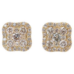 Splendid 18k Yellow Gold Halo Stud Earrings 0.55 Carat Natural Diamonds AIG Cert