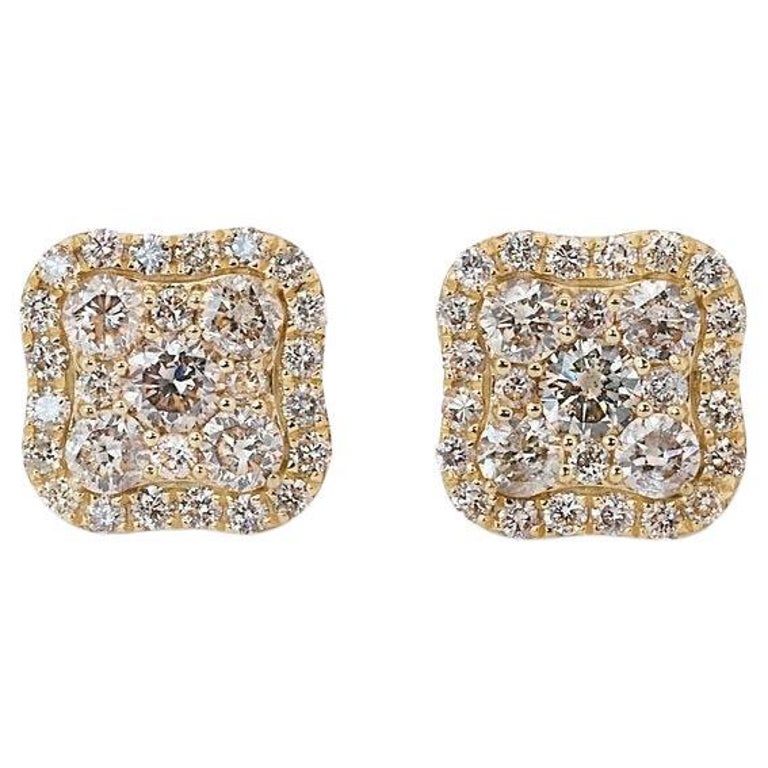 Splendid 18k Yellow Gold Halo Stud Earrings 0.55 Carat Natural Diamonds