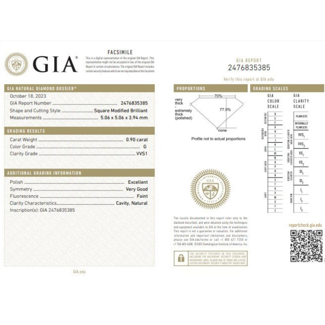  Splendide bague solitaire en or jaune 18 carats avec diamant 0,90 carat, certifié GIA Pour femmes 