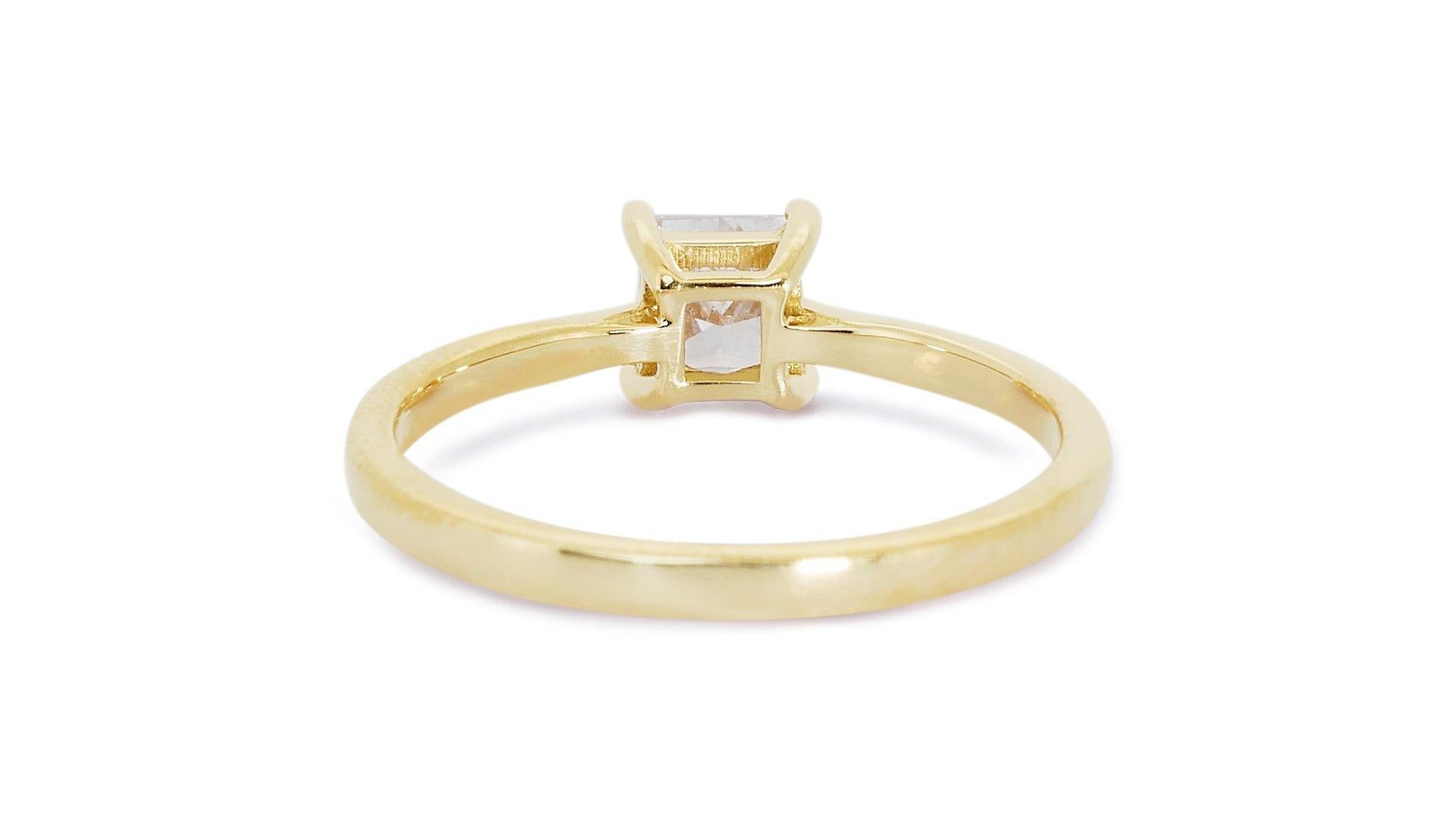Splendide bague solitaire en or jaune 18 carats avec diamant 0,90 carat, certifié GIA 2