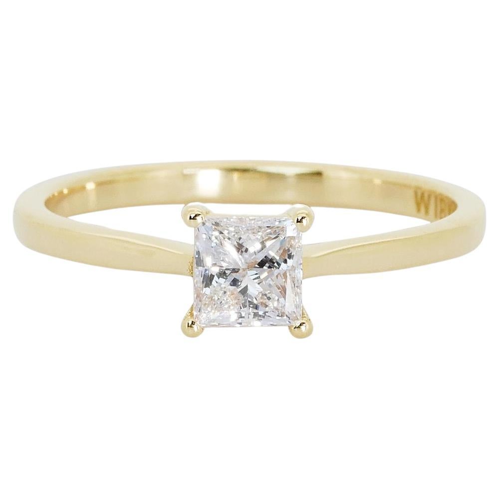 Splendid 18K Yellow Gold Solitaire Diamond Ring with 0.90ct - GIA Certified For Sale