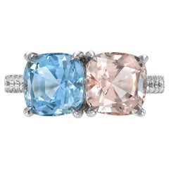 Splendid 4.02-Carat Aquamarine and Morganite Platinum Ring with Diamond Accents