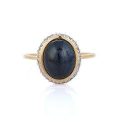 Splendid 4.94 ct Sapphire Diamond Statement Cocktail Ring in 14K Yellow Gold